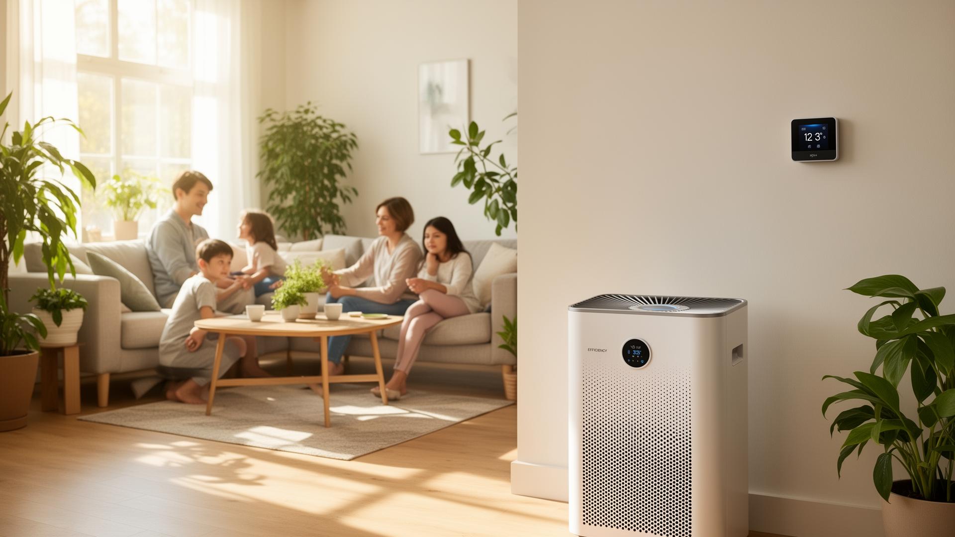 EPA indoor air quality grants and funding EPA indoor air quality logo overlay on a clean modern home living room with HVAC vents