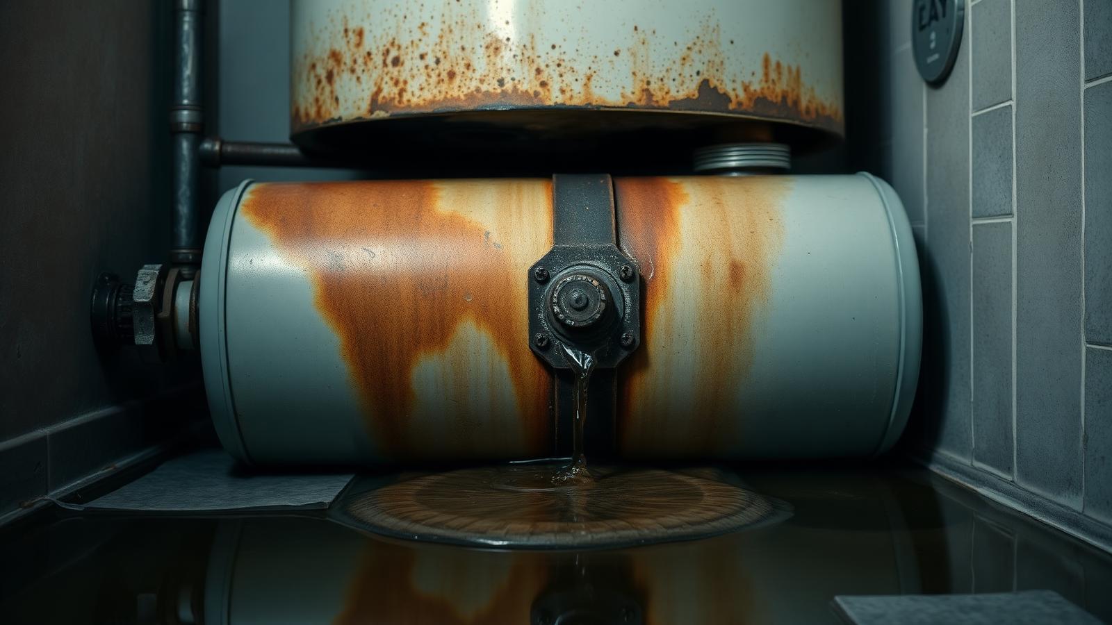 Signs you need a new water heater Rusted leaking residential water heater tank in a utility closet with water pooling on the floor below